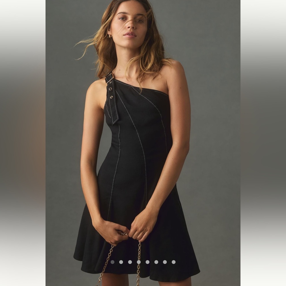 ♥️ANTHROPOLOGIE LINEN ONE-SHOULDER SEAMED MINI DRESS